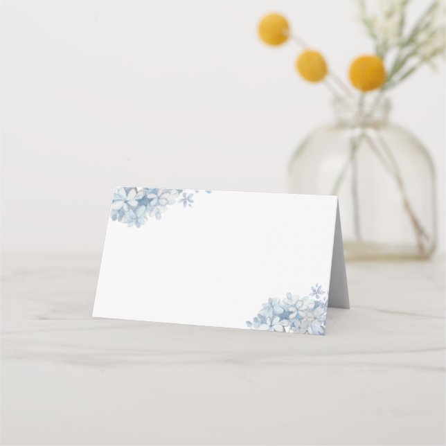Blue Hydrangeas Blank Wedding Folding Platzkarte (Vorderseite)