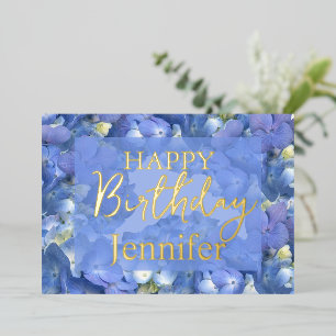 Blue Hydrangeas Bloms Happy Birthday Folien Feiertagskarte