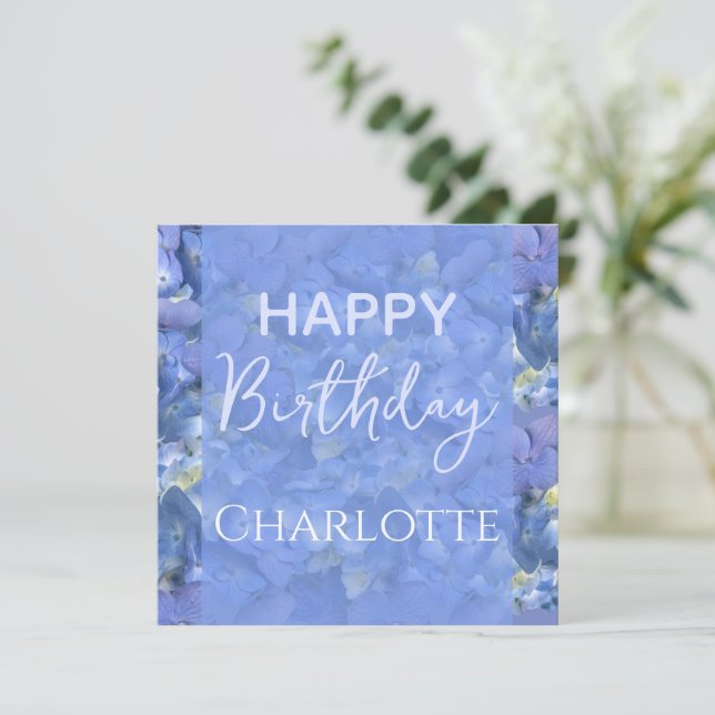 Blue Hydrangeas Blooms Happy Birthday Individuelle (Stehend Vorderseite)