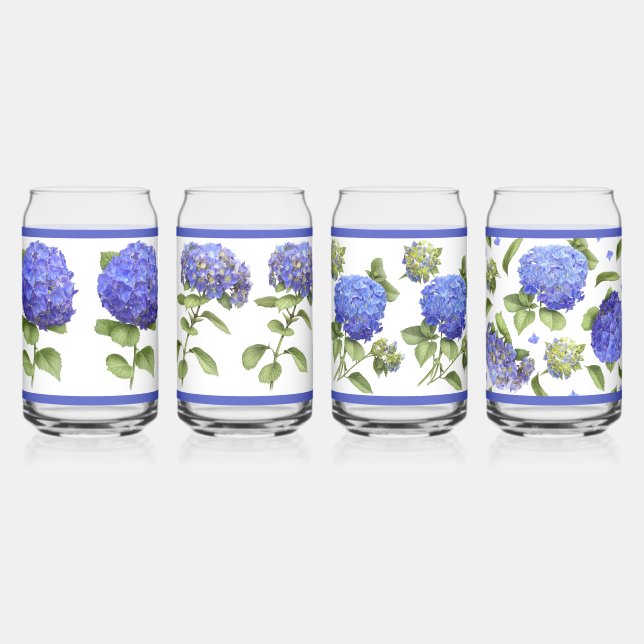 Blue Hydrangeas Botanische Kunst kann Set glass Dosenglas (Vorderseite)