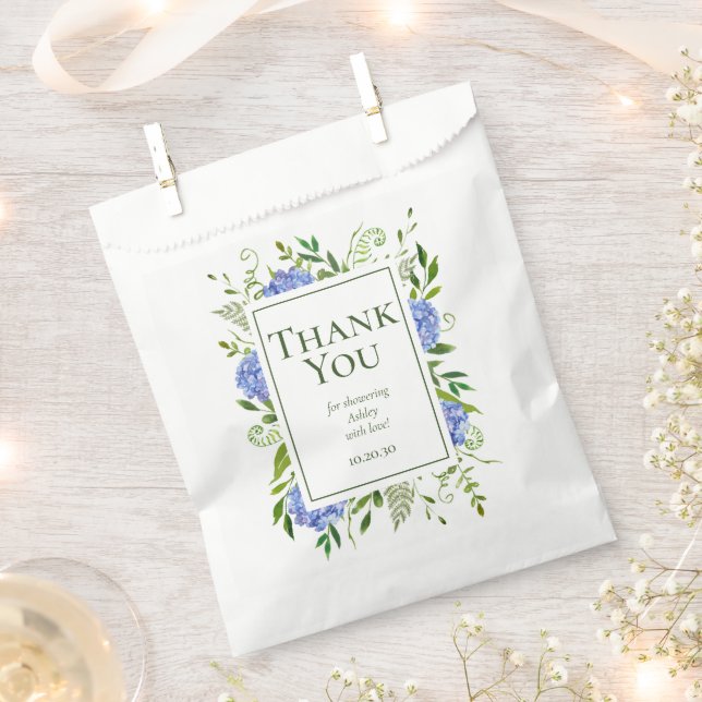 Blue Hydrangeas Boy Baby Dusche Vielen Dank Geschenktütchen (Ausgeschnitten)