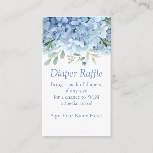 Blue Hydrangeas Boy Diaper Raffle Ticket Begleitkarte (Vorderseite)