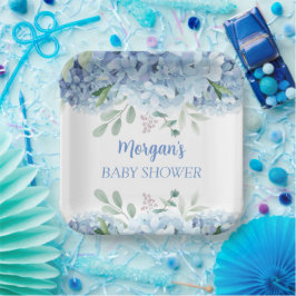 Blue Hydrangeas Boy Floral Baby Dusche Pappteller