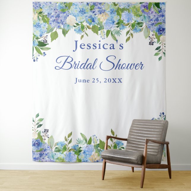 Blue Hydrangeas Brautparty Foto Stand Hintergrund Wandteppich (Beispiel)