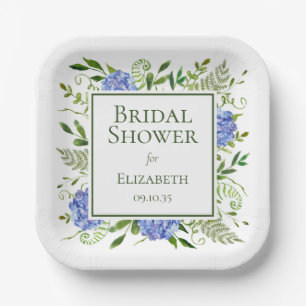 Blue Hydrangeas Brautparty Pappteller