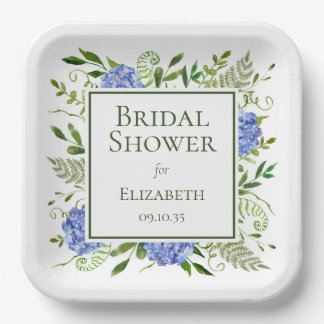 Blue Hydrangeas Brautparty Pappteller