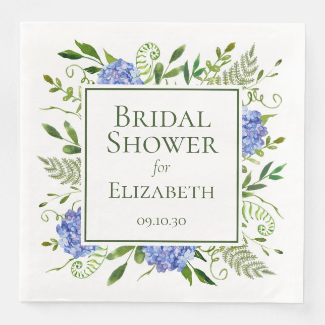 Blue Hydrangeas Brautparty Serviette (Vorderseite)
