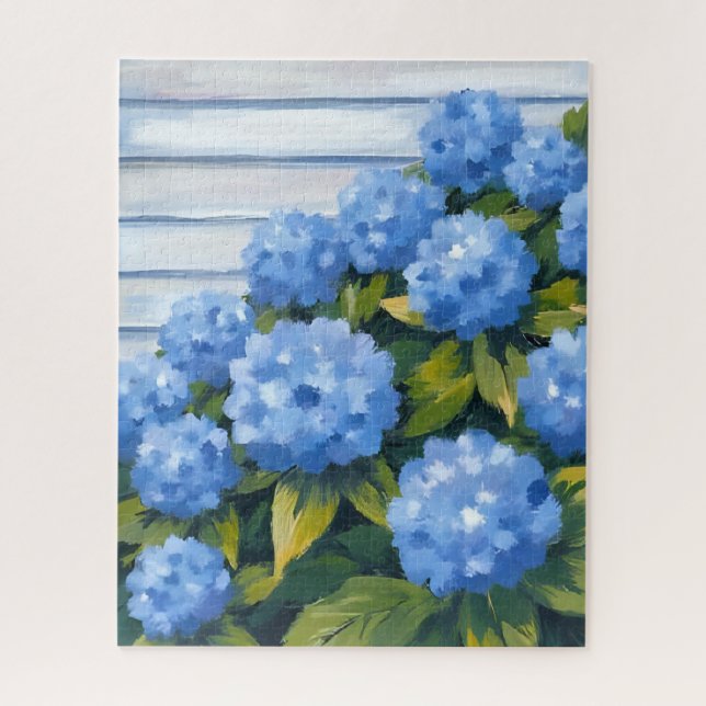 Blue Hydrangeas Bushes Floral Painting Puzzle (Vertikal)