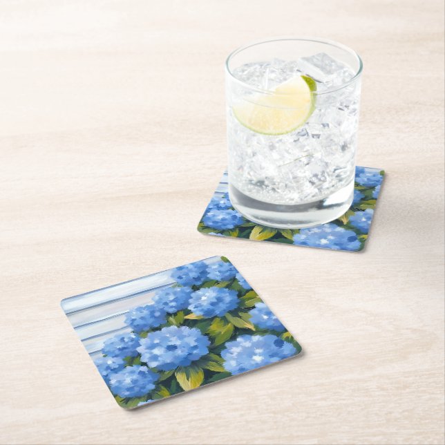 Blue Hydrangeas Bushes Floral Painting Rechteckiger Pappuntersetzer (Vor Ort)