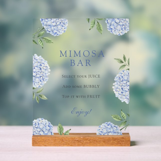 Blue Hydrangeas Classic Border Mimosa Bar Acrylschild (Neutral)