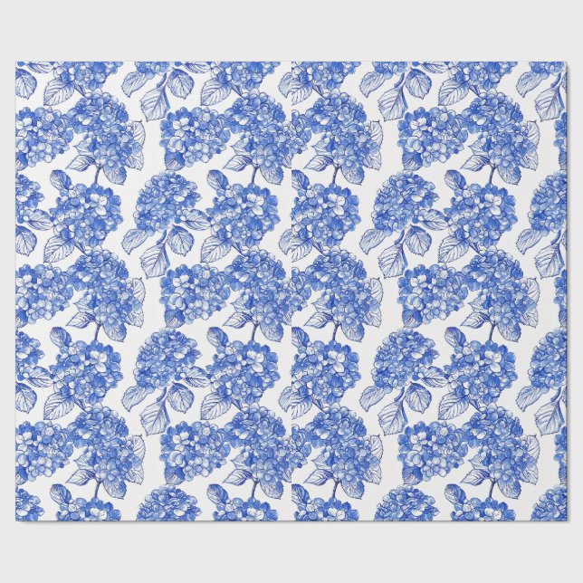Blue Hydrangeas Collection Geschenk Wrap Geschenkpapier (Saum)
