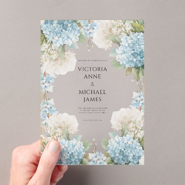 Blue Hydrangeas Elegant Wedding  Acryleinladungen (Insitu (Handheld))