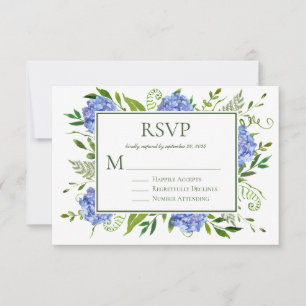 Blue Hydrangeas Engagement Party RSVP Karte