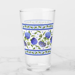 Blue Hydrangeas Extravagante Leaf-Grenze Glas