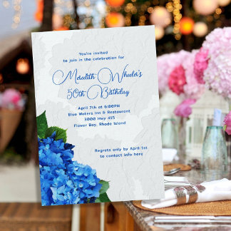 Blue Hydrangeas Floral Birthday Einladung