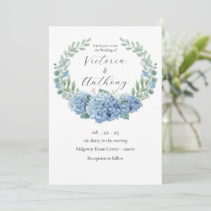 Blue Hydrangeas Floral Elegante Hochzeit Einladung