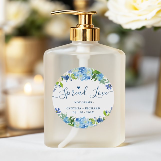 Blue Hydrangeas Floral Gastgeschenk Hochzeit Sanit Runder Aufkleber (Von Creator hochgeladen)