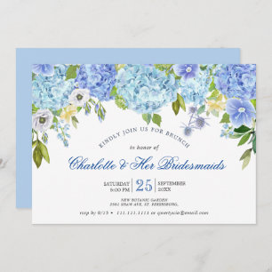 Blue Hydrangeas Floral Greenery Bridesmaids Brunch Einladung