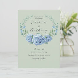Blue Hydrangeas Floral Sage Green Wedding Einladung