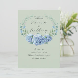 Blue Hydrangeas Floral Sage Green Wedding Einladung