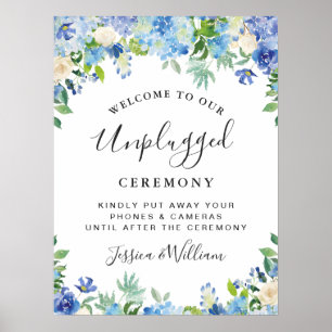 Blue Hydrangeas Floral Unplugged Hochzeitsfeier Poster