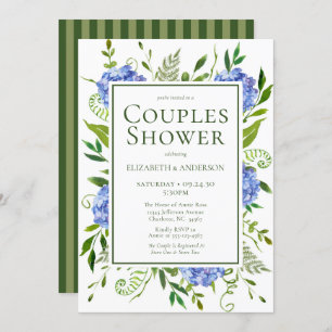 Blue Hydrangeas Floral Watercolor Paare Dusche Einladung