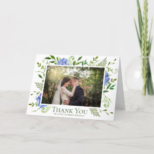 Blue Hydrangeas Floral Watercolor Wedding Foto Dankeskarte