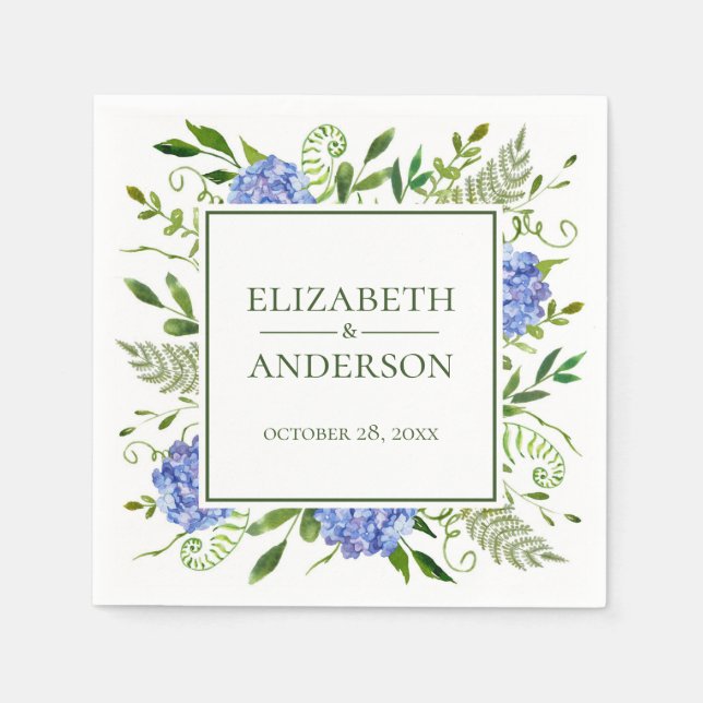 Blue Hydrangeas Floral Watercolor Wedding Serviette (Vorderseite)