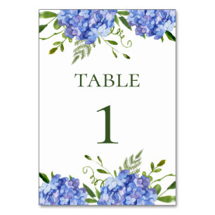 Blue Hydrangeas Floral Watercolor Wedding Tischnummer