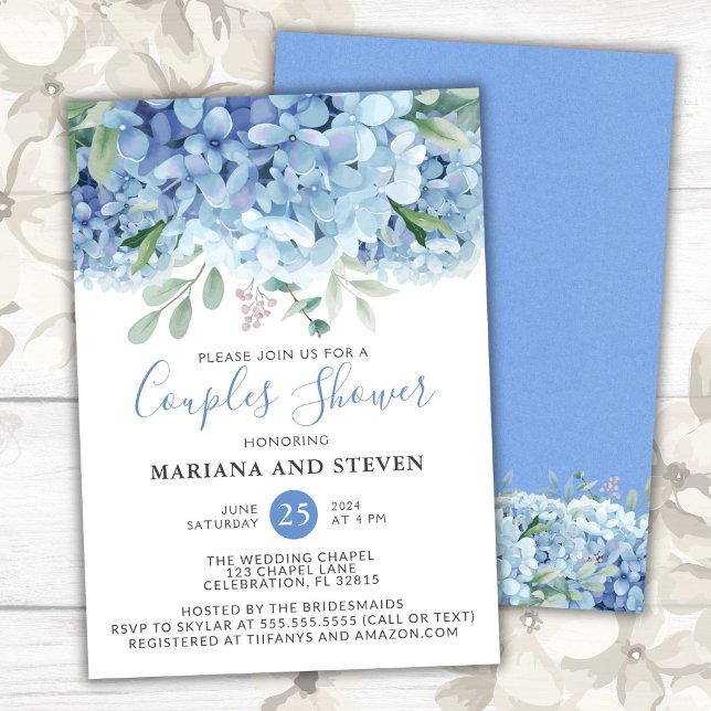 Blue Hydrangeas Floral Wedding Couples Dusche Einladung (Von Creator hochgeladen)