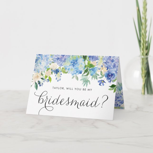 Blue Hydrangeas Floral werden Sie meine Bridesmaid Karte (Vorderseite)