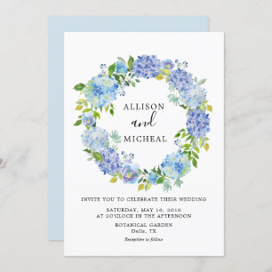 Blue Hydrangeas Floral Wreath Einladung