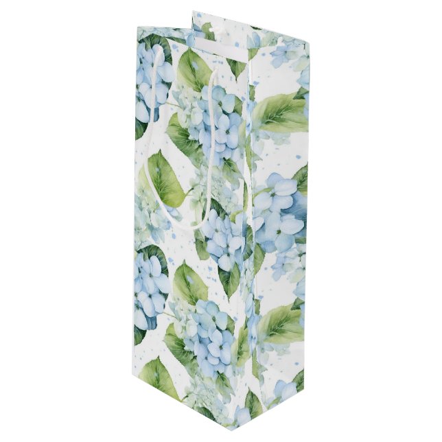 Blue Hydrangeas Gift Bag Geschenktüte Für Weinflaschen (Vorderseite Schrägansicht)