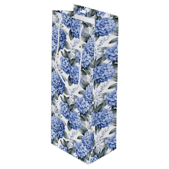 Blue Hydrangeas Gift Bag Geschenktüte Für Weinflaschen (Vorderseite Schrägansicht)