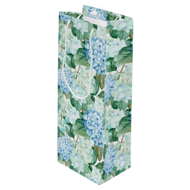 Blue Hydrangeas Gift Bag Geschenktüte Für Weinflaschen (Vorderseite Schrägansicht)