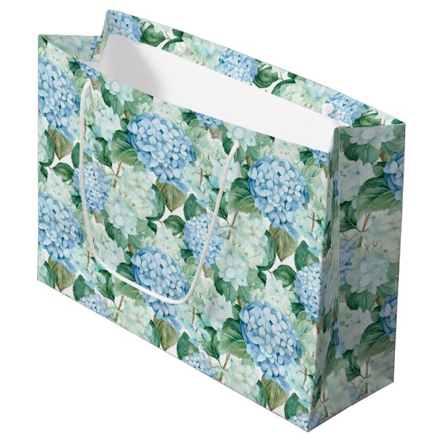 Blue Hydrangeas Gift Bag Große Geschenktüte (Vorderseite Schrägansicht)
