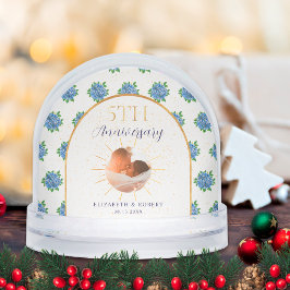 Blue Hydrangeas Gold Custom Foto 5 Jahrestag Schneekugeln