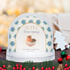 Blue Hydrangeas Gold Custom Photo 10th Anniversary Schneekugeln