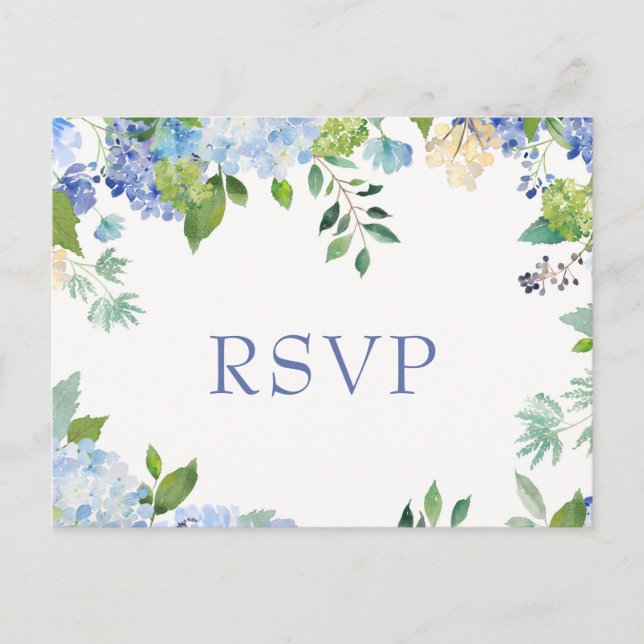 Blue Hydrangeas Hochzeit RSVP mit Wahlmöglichkeit Postkarte (Vorderseite)