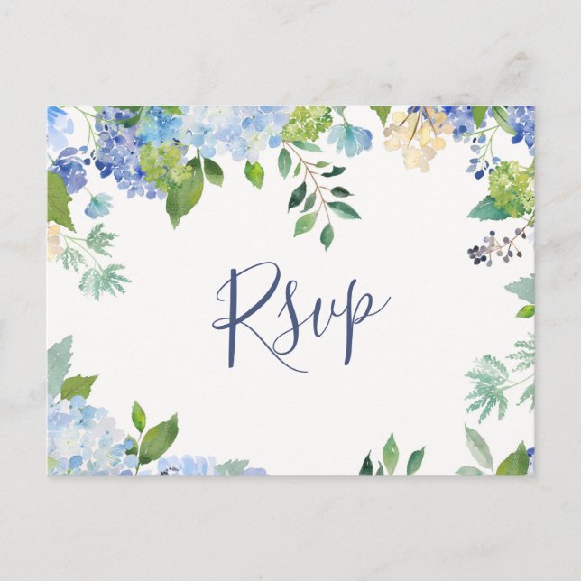 Blue Hydrangeas Hochzeit RSVP mit Wahlmöglichkeit Postkarte (Vorderseite)