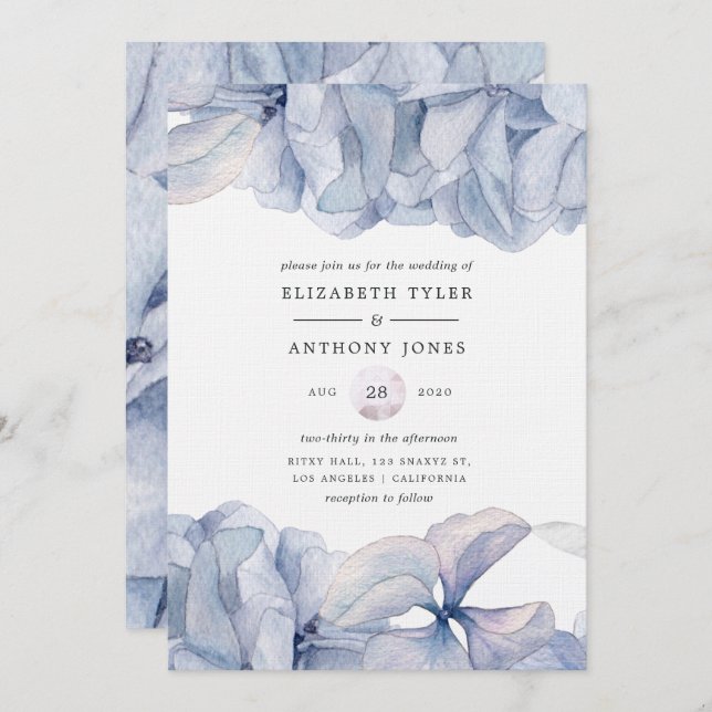 Blue Hydrangeas Hochzeitseinladung Einladung (Vorne/Hinten)