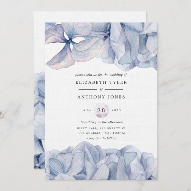 Blue Hydrangeas Hochzeitseinladung Einladung (Vorne/Hinten)