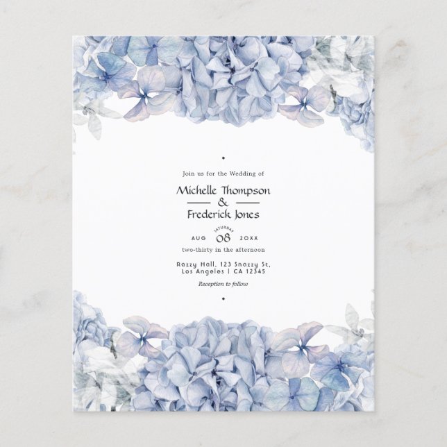 Blue Hydrangeas Hochzeitseinladung Flyer (Vorne)