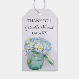 Blue Hydrangeas in Blue Jar Vase Gastgeschenk Hoch Geschenkanhänger