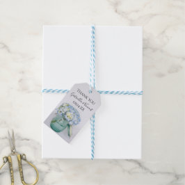 Blue Hydrangeas in Blue Jar Vase Gastgeschenk Hoch Geschenkanhänger
