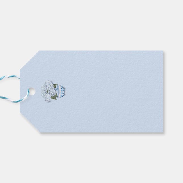 Blue Hydrangeas in Chinoiserie Pot Geschenkanhänger (Rückseite Horizontal)