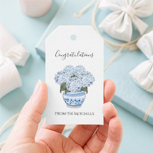 Blue Hydrangeas in Chinoiserie Pot Geschenkanhänger
