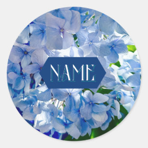Blue Hydrangeas Individuelle Name Runder Aufkleber