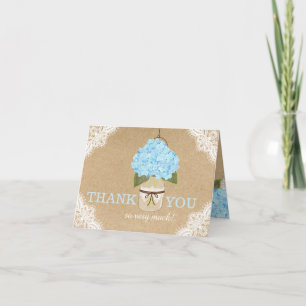 Blue Hydrangeas Lace Kraft Rustic Moderne Vielen D Dankeskarte