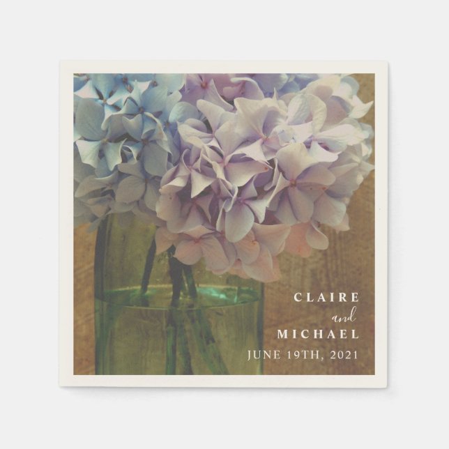 Blue Hydrangeas Mason Jar Wedding Serviette (Vorderseite)